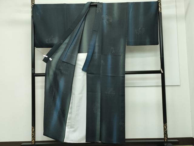 平和屋本店■極上　男性　前田仁仙　仁仙更紗　小紋　単衣　キングサイズ　草花文　暈し染め　銀通し地　逸品　CZAA2597s5