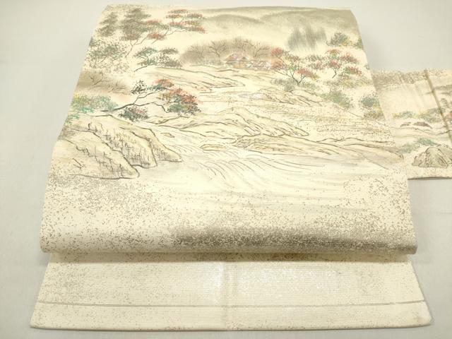 平和屋着物◎九寸名古屋帯　手描き　風景文　螺鈿箔　正絹　逸品　DAAZ5756ea