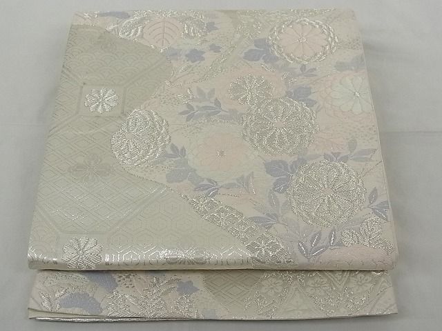 平和屋着物◎六通柄袋帯 唐織 道長草花文 銀糸 正絹 逸品 AAAG9171Bfw