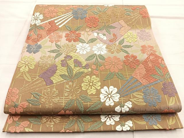 平和屋着物◎六通柄袋帯 唐織 舞桜扇文 金糸 正絹 逸品 BAAO3416if