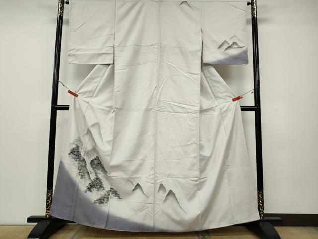 平和屋着物●訪問着　紬地　手描き　遠山風景文　正絹　逸品　CAAY4873ut