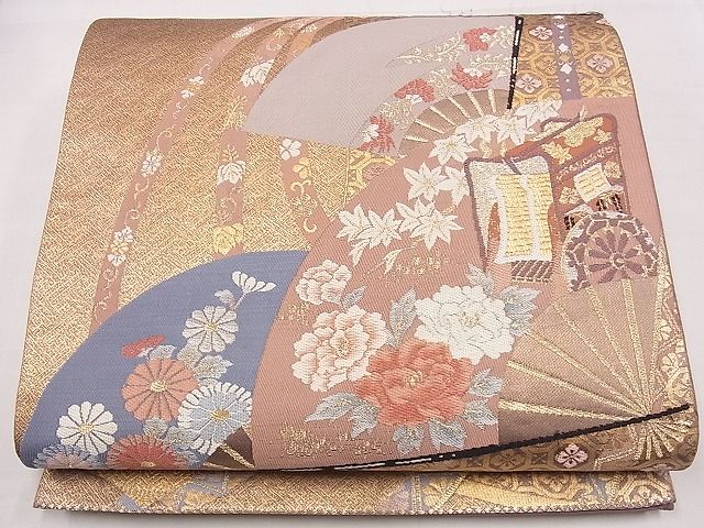 其它 - 平和屋着物■六通柄袋帯　唐織　扇面御所車花文　金糸　逸品　eg0450