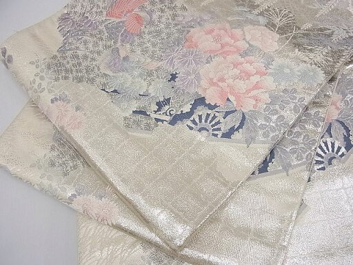 平和屋着物■六通柄袋帯 唐織 鴛鴦花車文 銀糸 逸品 sa3413 平和屋着物■六通柄袋帯 唐織 鴛鴦花車文 銀糸 逸品 sa3413