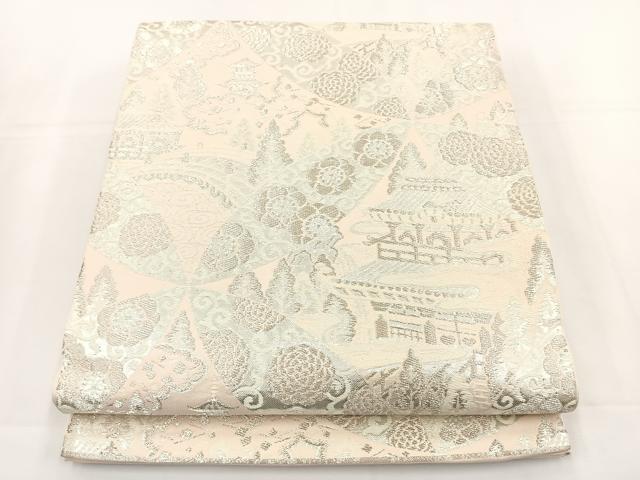 平和屋着物◎六通柄　本袋帯　唐織　七宝風景文　銀糸　正絹　逸品　BAAT5039jr