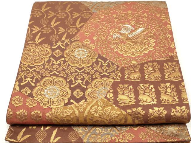 平和屋着物◎六通柄袋帯 切嵌鳳凰花文 花兎 金糸 正絹 逸品 DABA3167qa