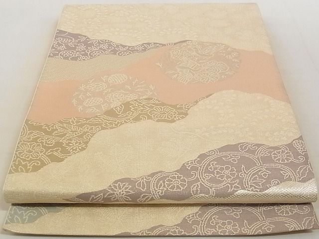 平和屋着物◎六通柄袋帯 道長花鳥丸文 銀糸 正絹 逸品 AAAF5002Ajz