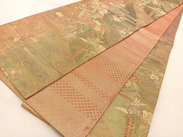 平和屋着物◎佐賀錦　両面　六通柄袋帯　雪輪笹花文　金銀糸　引箔　正絹　逸品　BAAU9192yc