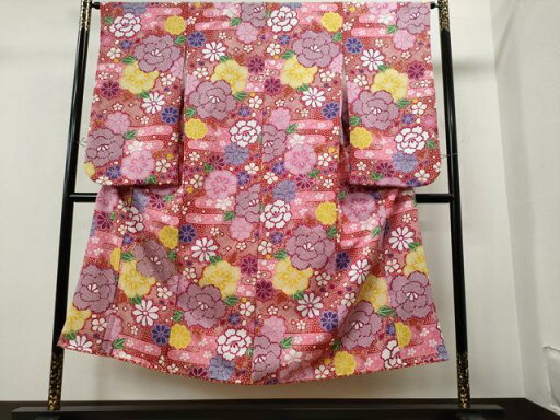 平和屋着物■小振袖 二尺袖 エ霞牡丹花文 洗える着物 CAAN1656yc 平和屋着物■小振袖 二尺袖 エ霞牡丹花文 洗える着物 CAAN1656yc