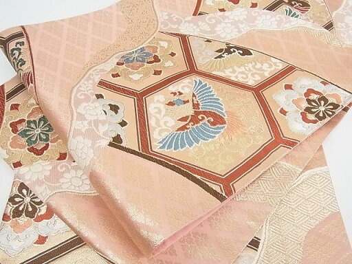 平和屋着物■六通柄袋帯 唐織 道長亀甲花鳥文 金糸 逸品 wb6521 平和屋着物■六通柄袋帯 唐織 道長亀甲花鳥文 金糸 逸品 wb6521