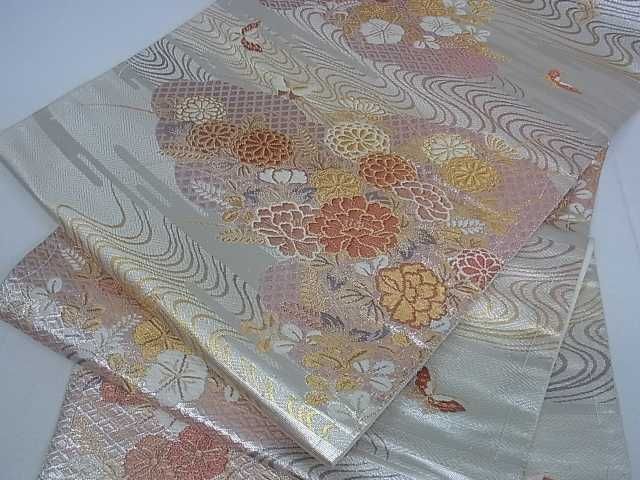平和屋着物■六通柄袋帯 流水花蝶文 金銀糸 逸品 ar4775