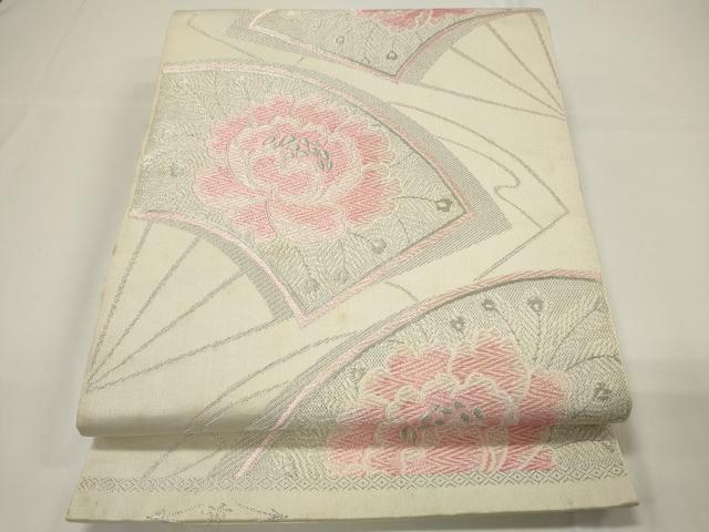 平和屋着物◎六通柄袋帯　唐織　扇面花文　銀糸　正絹　逸品　CAAU7768in