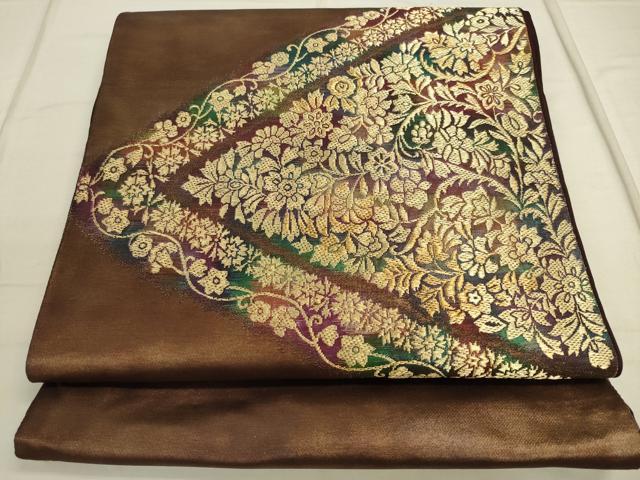 平和屋着物◎太鼓柄袋帯　更紗花文　金糸　正絹　逸品　DAAQ9951bc