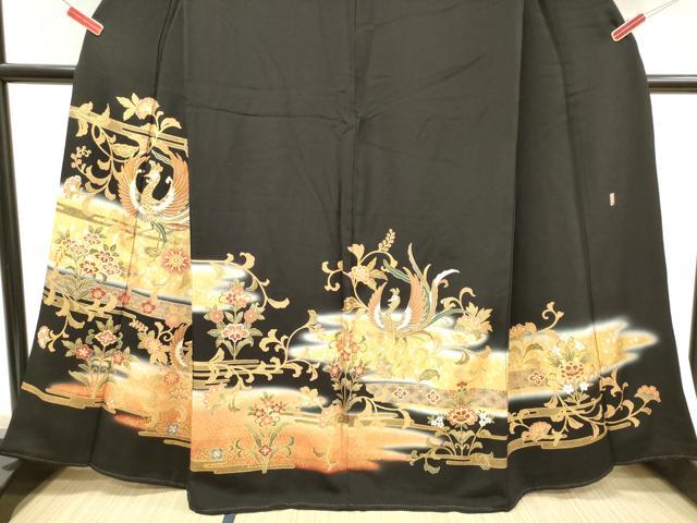平和屋着物■豪華黒留袖　駒刺繍　鳳凰更紗花唐草文　暈し染め　金銀彩　正絹　逸品　DAAY6260ea