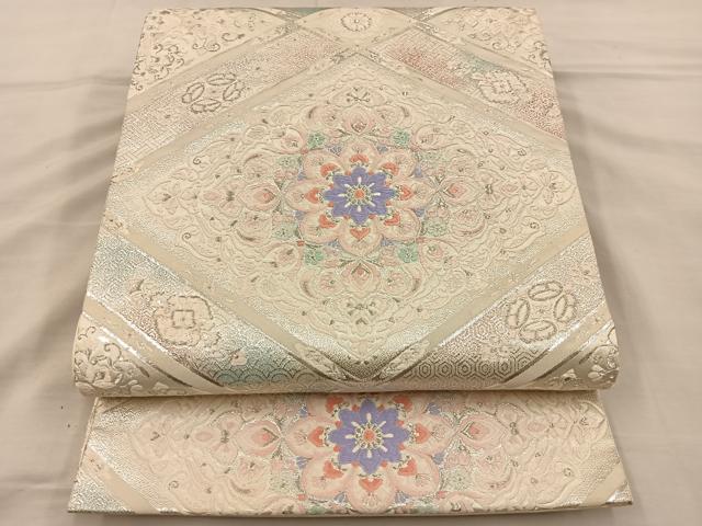 平和屋着物◎六通柄袋帯　唐織　花菱文　銀糸　正絹　逸品　BAAT3909xa