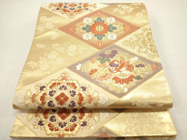 平和屋着物◎六通柄袋帯　唐織　菱花鳥文　金糸　正絹　逸品　DAAZ5764ea