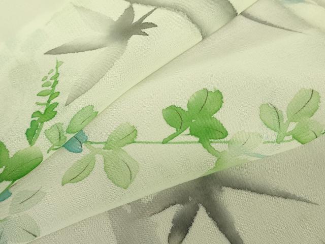 平和屋着物＊夏物　小紋　紗　手描き　笹竹文　洗える着物　AAAV0122cs