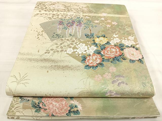 平和屋着物◎六通柄袋帯 唐織 地紙花文 金銀糸 正絹 逸品 AABI5576yx