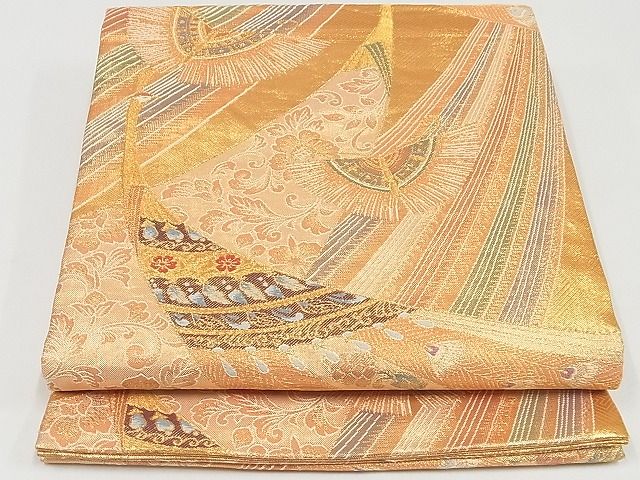 平和屋着物◎佐賀錦 六通柄袋帯 慶祥佐賀錦 孔雀花蝶文 金糸 正絹 逸品 AAAF8743Aex