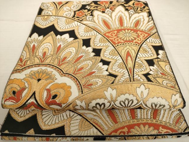 平和屋着物◎六通柄袋帯　唐織　更紗花文　金糸　正絹　逸品　AAAU7228dt