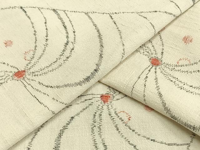 平和屋着物▽上質な紬　単衣　幾何学文様　正絹　逸品　AAAW7771fy