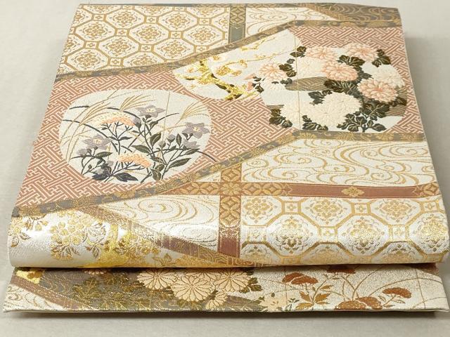 平和屋着物◎六通柄袋帯　正倉院花文　金糸　正絹　逸品　AAAM5636cx