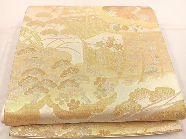 平和屋着物◎六通柄袋帯 草花文 金銀糸 正絹 逸品 BAAW1182mz