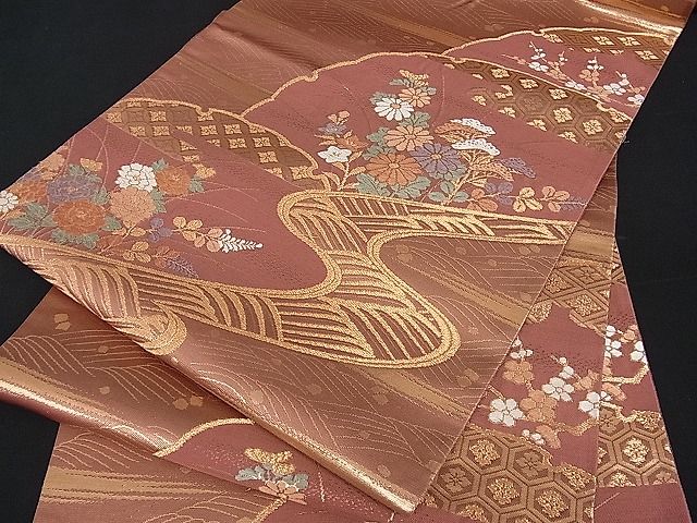 平和屋着物■六通柄袋帯 雪輪重ね吉祥花文 金糸 逸品 du1327