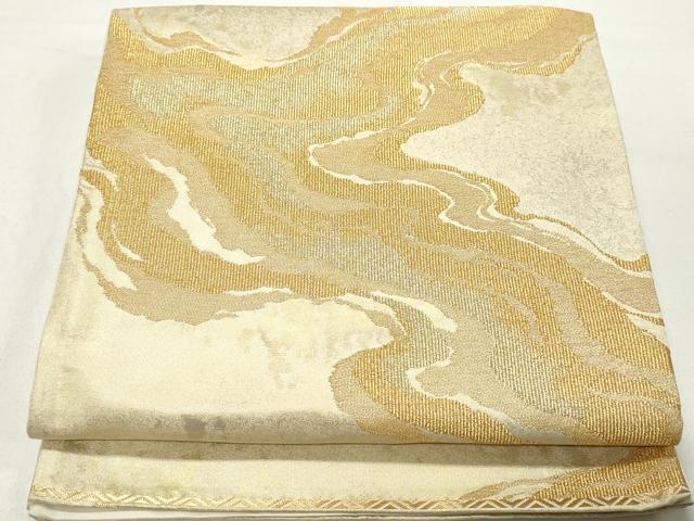 平和屋着物◎六通柄袋帯　霞道長文　金糸　正絹　逸品　DABD4292qa