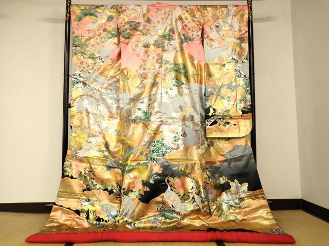 平和屋本店●色打掛　和装　婚礼　結婚式　花嫁　神社挙式　手描き　飛鶴松梅文　暈し染め　金銀彩　逸品　AABJ2849fw