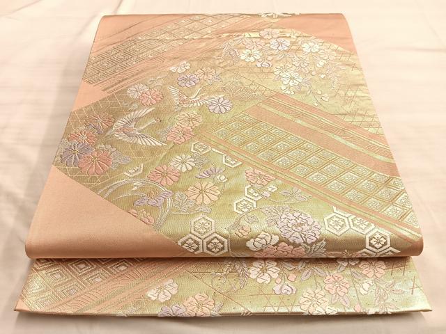 平和屋着物◎六通柄袋帯 唐織 小袖錦 飛鶴有職花丸文 金糸 やまと誂製 正絹 逸品 BAAN8918du