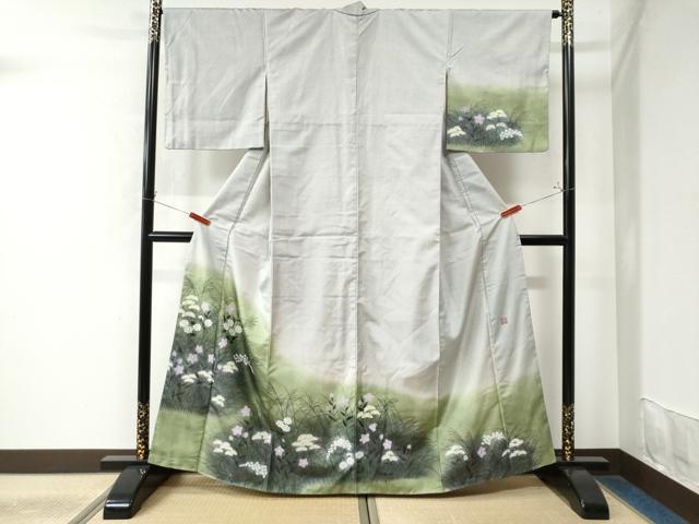 平和屋着物●訪問着　本場染大島紬　作家物　秋草文　正絹　逸品　CAAW7668yc