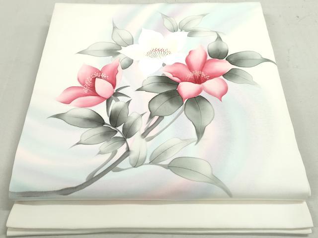 平和屋着物◎塩瀬　九寸開き名古屋帯　手描き　枝花文　正絹　逸品　DAAY4802qa