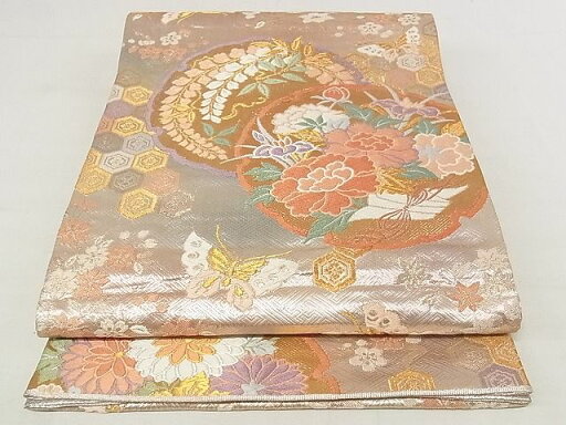 平和屋着物◎西陣 野々村織物謹製 六通柄袋帯 唐織 雪輪花蝶文 金銀糸 正絹 逸品 AAAI9456Apf 平和屋着物◎西陣 野々村織物謹製 六通柄袋帯 唐織 雪輪花蝶文 金銀糸 正絹 逸品 AAAI9456Apf