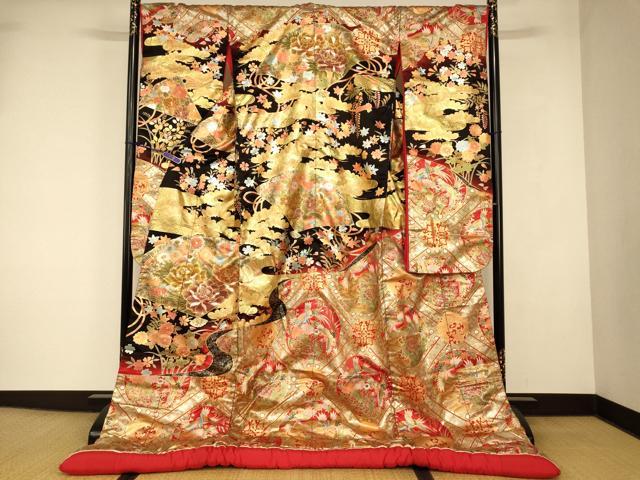 平和屋本店●色打掛 和装 婚礼 結婚式 花嫁 神社挙式 花鳥天井扇子文 暈し染め 金銀彩 逸品 AABJ2859fw