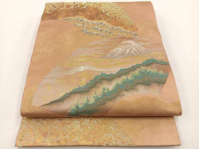 平和屋着物◎六通柄袋帯　遠山風景文　金銀糸　引箔　正絹　逸品　BAAS9379ow