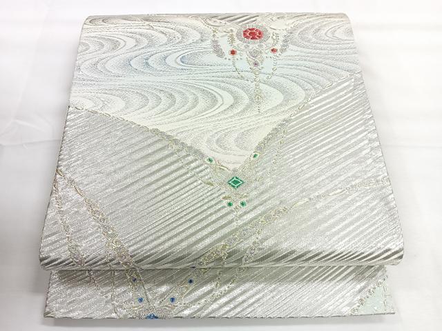 平和屋着物◎六通柄袋帯 飾花文 銀糸 正絹 逸品 CABG1397nb