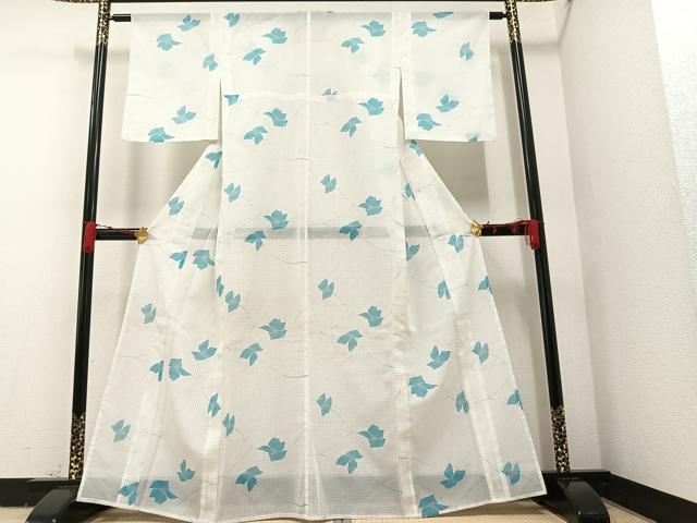 平和屋着物＊夏物　小紋　絽　舞花文　洗える着物　AAAU7487ph