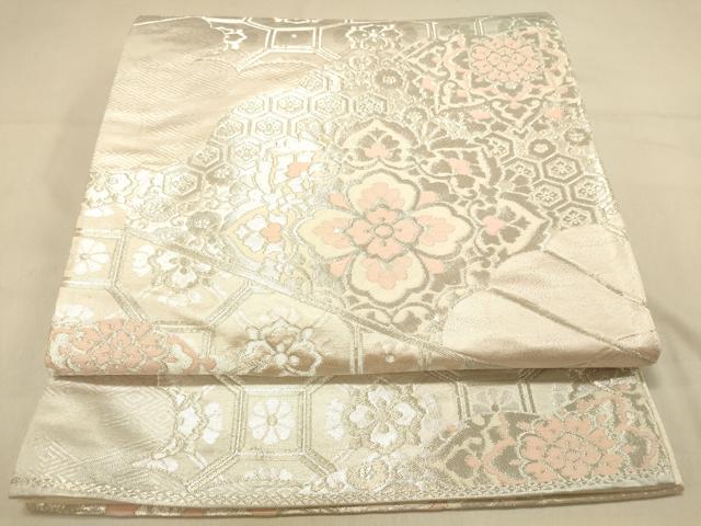 平和屋着物◎六通柄袋帯　正倉院花文　銀糸　正絹　逸品　DAAX0743jm