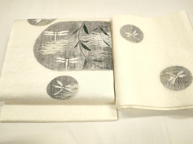 平和屋着物＊夏物 つけ帯 すくい織 蜻蛉 トンボ 草葉文 正絹 逸品 DAAY8322cm