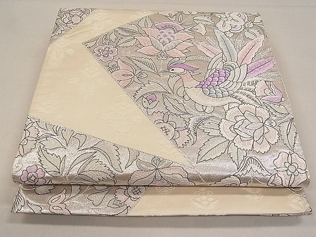 平和屋着物■六通柄袋帯　唐織　裂取更紗　銀糸　逸品　kb2445