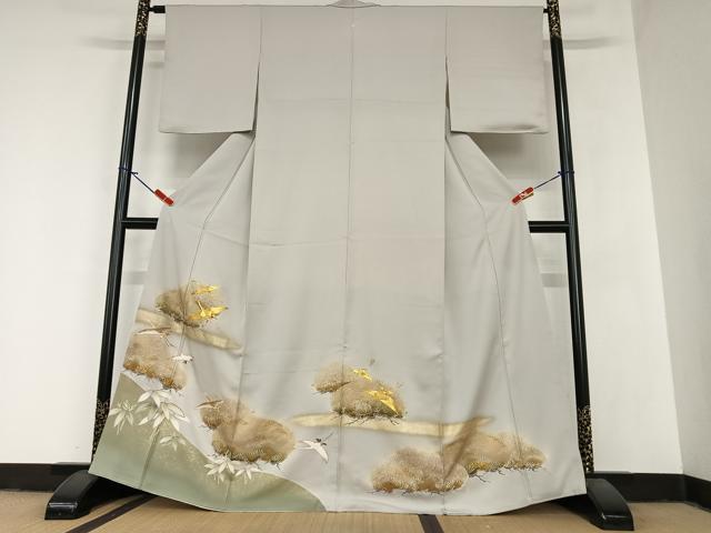 平和屋着物●豪華色留袖 友禅 駒刺繍 飛鶴笠松文 暈し染め 金彩 松坂屋扱い 正絹 逸品 AABA0238zg