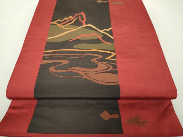 平和屋着物●名門木屋太　今河織物　六通柄袋帯　遠山風景　正絹　逸品　DAAV6007ps