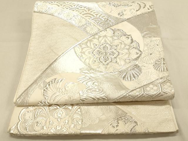 平和屋着物◎六通柄袋帯　唐織　正倉院花鳥文　銀糸　正絹　逸品　DAAX0745jm