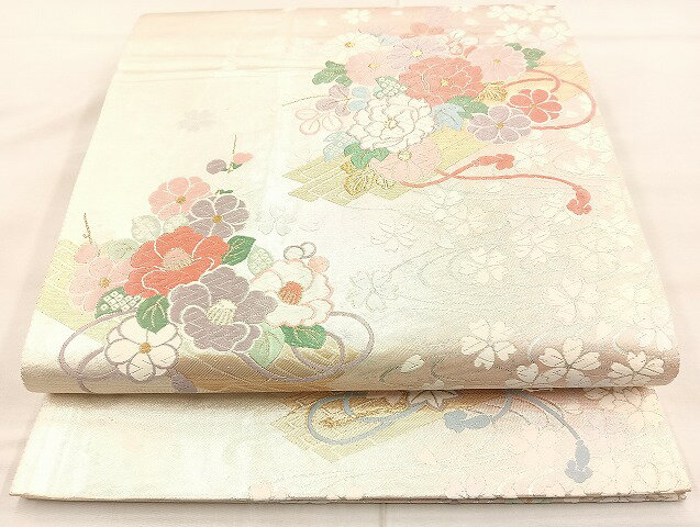 平和屋着物◎六通柄袋帯　唐織　御所花茂紋　金銀糸　正絹　逸品　BAAK8789cm