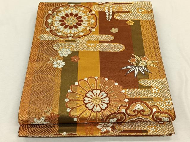 平和屋着物◎六通柄袋帯 正倉院花文 金糸 正絹 逸品 CAAL6450qv