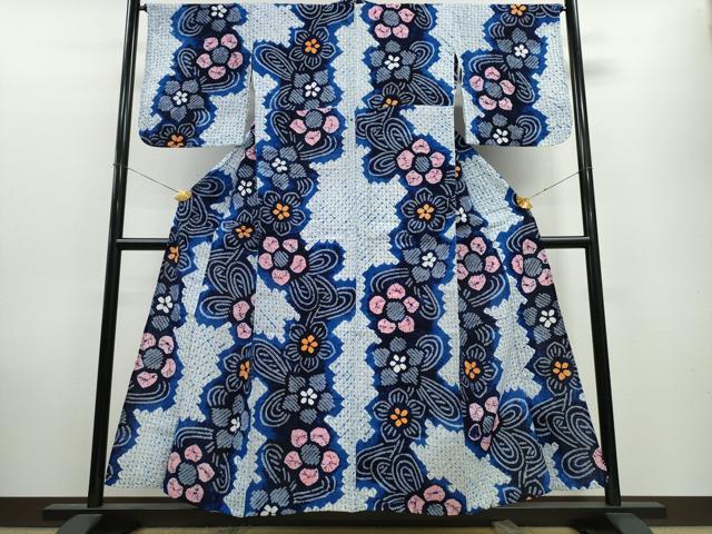 平和屋着物∴夏物　浴衣　有松鳴海絞り　舞花文　綿　逸品　CAAW1003ng