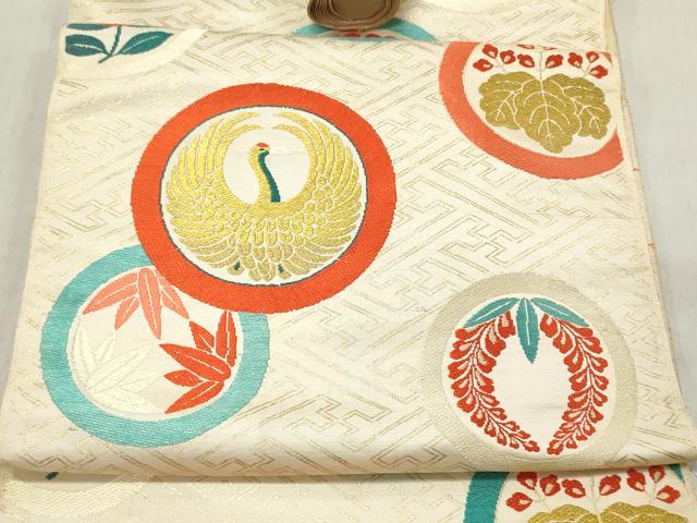 Rakuten - 平和屋着物▼袋帯 帯反物 花鳥丸文 金糸 逸品 未使用 DABE3302we