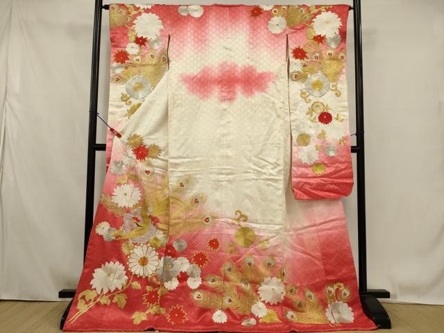 平和屋本店●お引きずり・お引き摺り・引き振袖 和装 結婚式 舞妓 芸妓 芸者 衣装 総刺繍 鳳凰草花文 暈し染め 金銀糸…