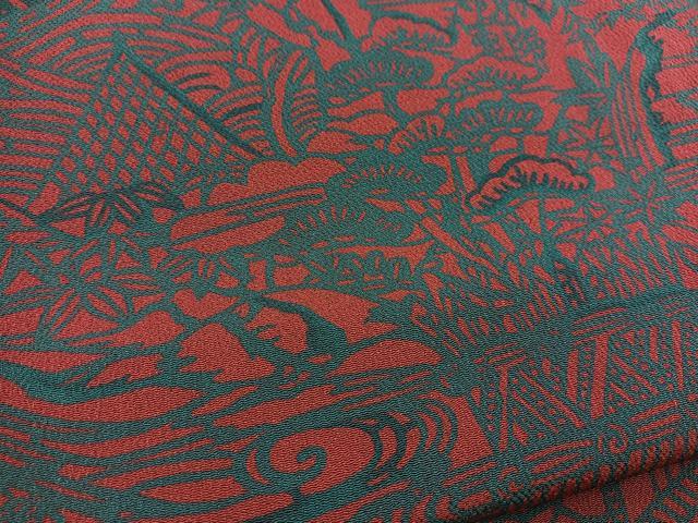 Rakuten - 平和屋着物■上質な小紋 型染め 風景花文 鬼しぼ縮緬 正絹 逸品 BAAX3132yc