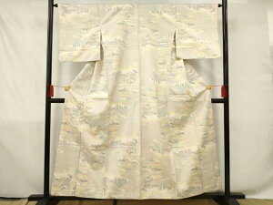 平和屋着物■本場大島紬 白大島 流水風景文 正絹 逸品 AAAS2269pf